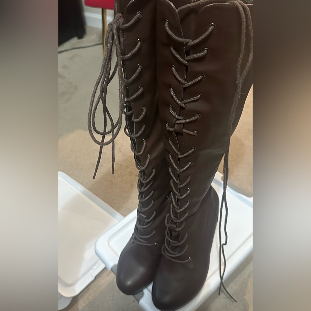 Torrid Dark Brown Lace-Up Wedge Boots